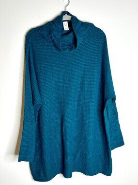 Free People We The Free Dark Teal Kitty Thermal Waffle Knit Funnel Neck Tunic L